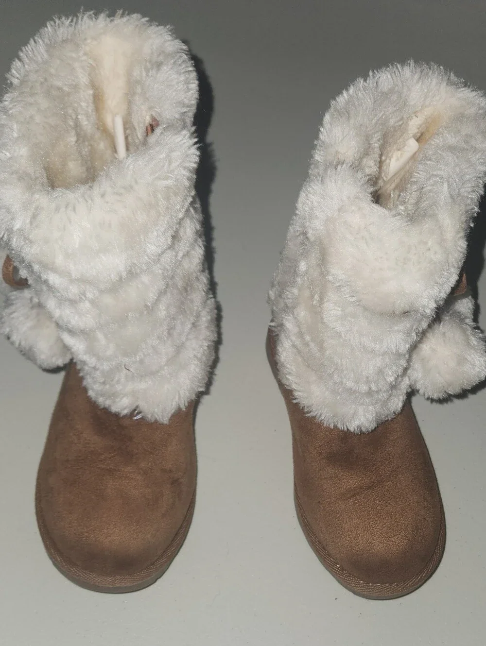 Kids Faux Fur Trim Brown Suede Winter Boots - Cream Fur Size 12 Toddler